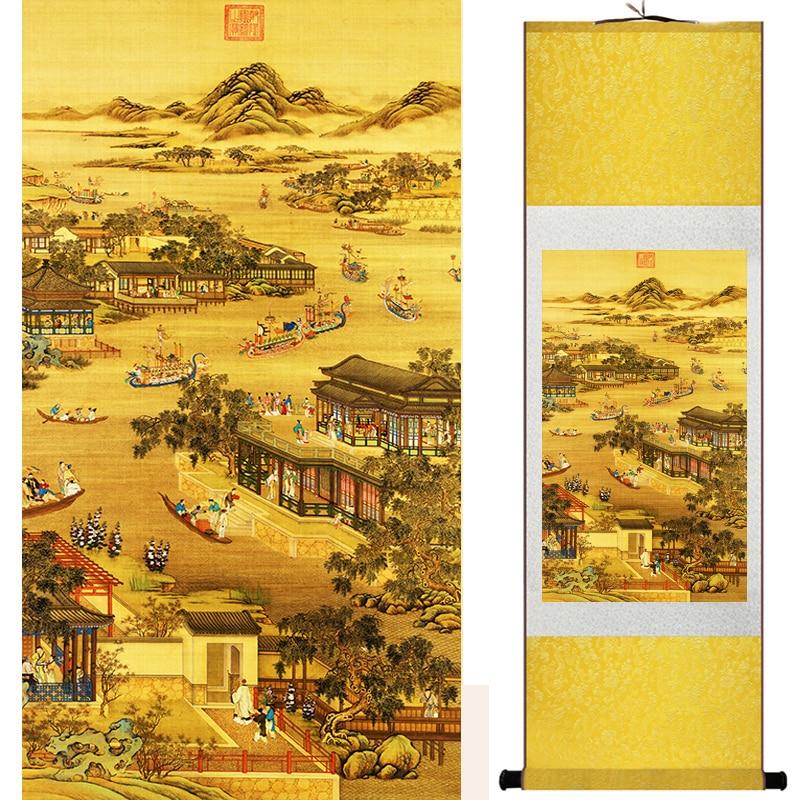 Chinese Art Scroll Painting Landscape Mountain And River China Palace Garden Ancient Silk Picture Wall Ideas 17078-Chinese Style Finds™