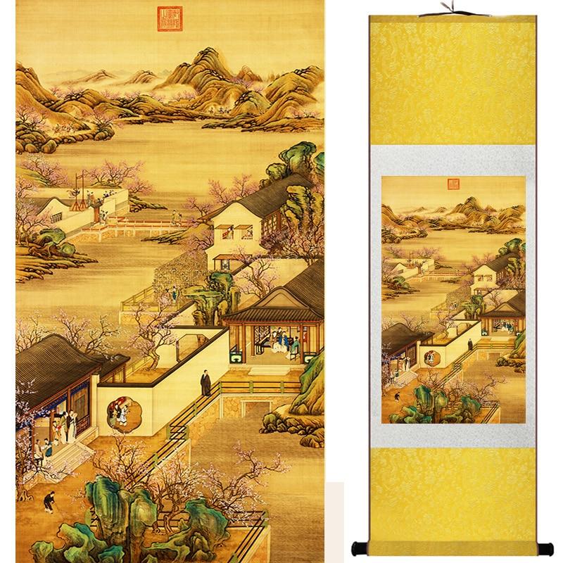 Chinese Art Scroll Painting Landscape Mountain And River China Palace Garden Ancient Silk Picture Wall Ideas 18560-Chinese Style Finds™