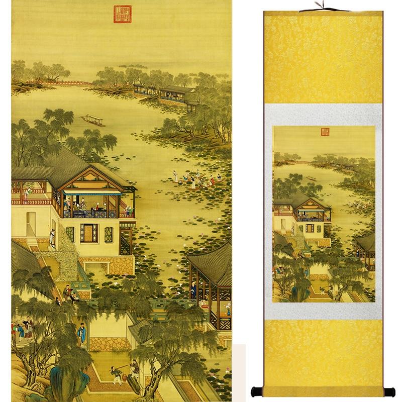 Chinese Art Scroll Painting Landscape Mountain And River China Palace Garden Ancient Silk Picture Wall Ideas 18572-Chinese Style Finds™