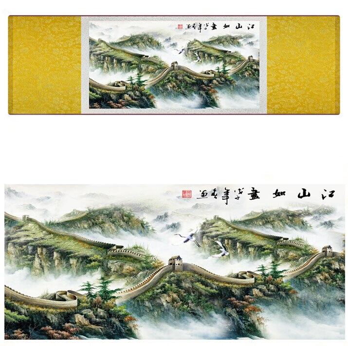 Chinese Art Scroll Painting Landscape Mountain And River Great Wall Ancient Silk Picture Wall Ideas 11334-Chinese Style Finds™