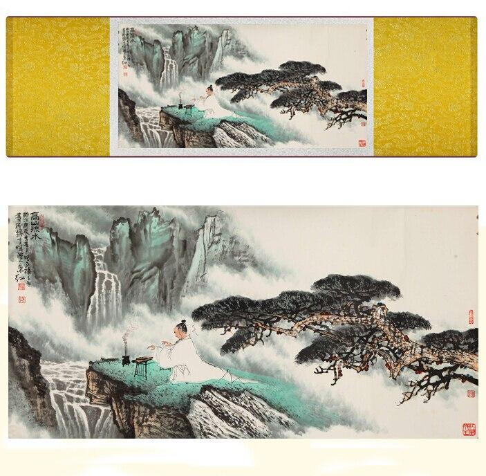 Chinese Art Scroll Painting Landscape Mountain And River Lofty Ancient Silk Picture Wall Ideas 11326-Chinese Style Finds™