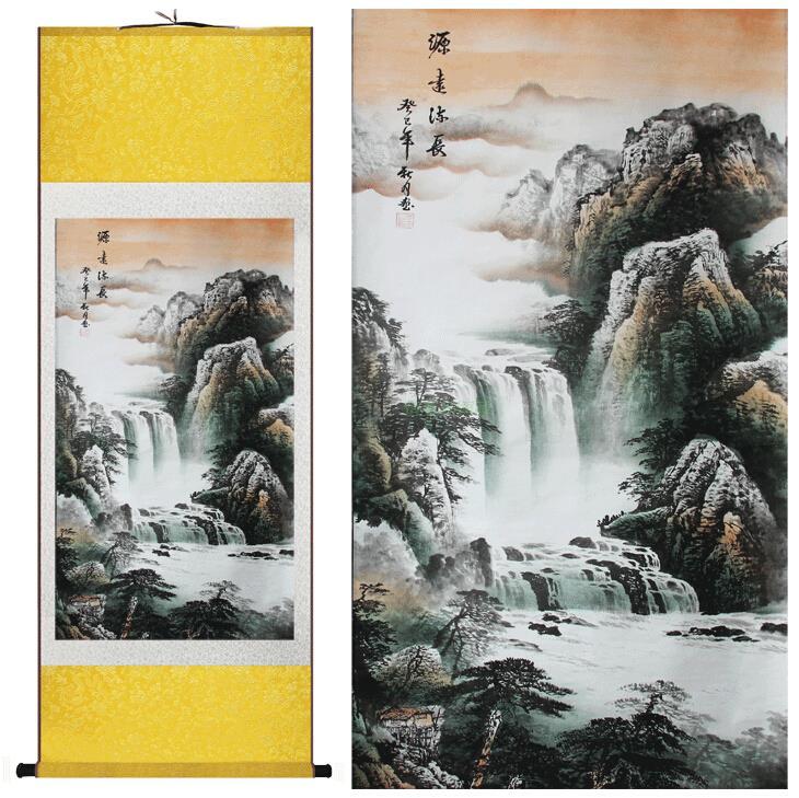 Chinese Art Scroll Painting Landscape Mountain And Rivers Ancient Silk Picture Wall Ideas 10762-Chinese Style Finds™