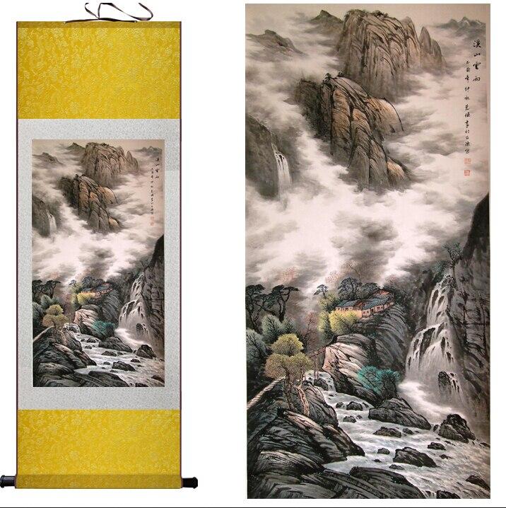 Chinese Art Scroll Painting Landscape Mountain And Water Ancient Silk Picture Wall Ideas 11362-Chinese Style Finds™