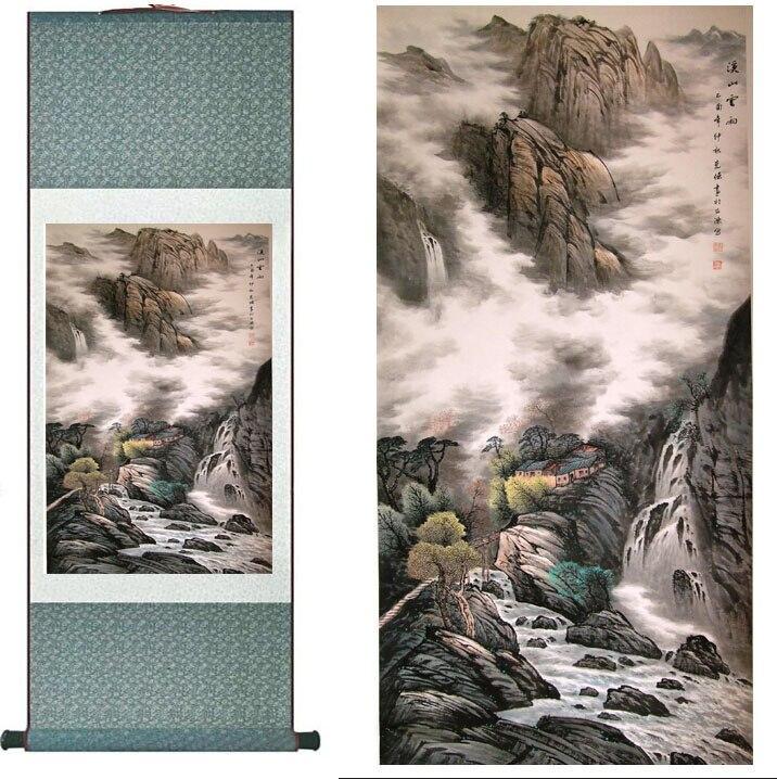 Chinese Art Scroll Painting Landscape Mountain And Water Ancient Silk Picture Wall Ideas 11362-Chinese Style Finds™