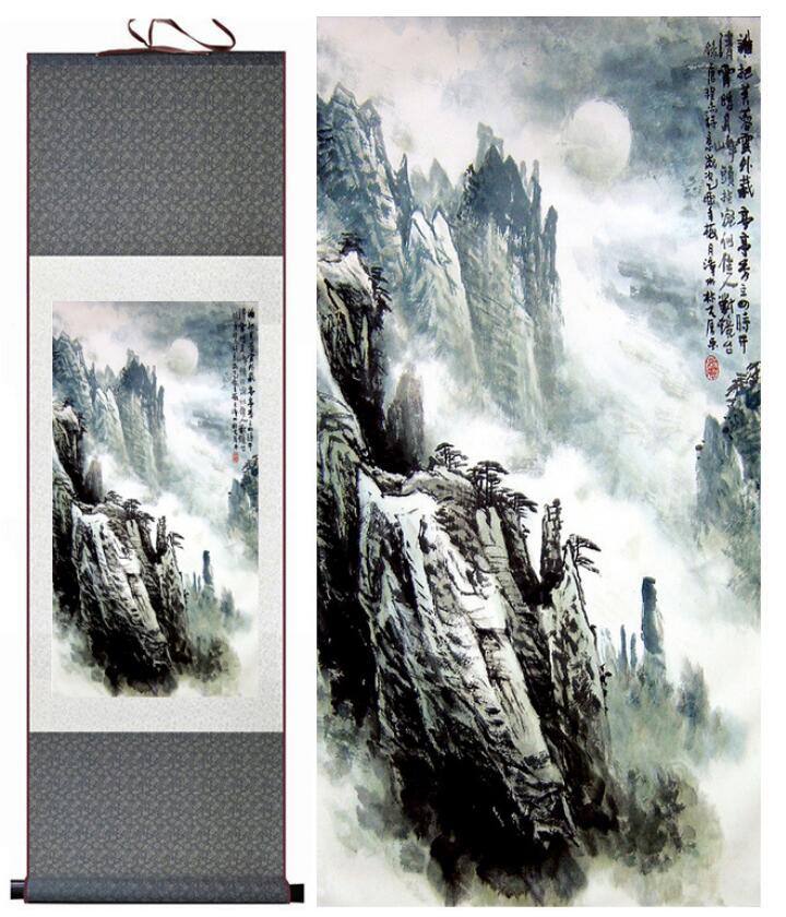 Chinese Art Scroll Painting Landscape Mountain And Water Ancient Silk Picture Wall Ideas 13878-Chinese Style Finds™