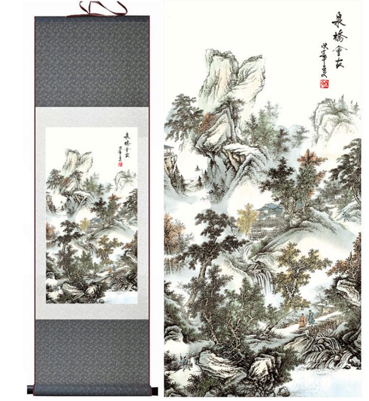 Chinese Art Scroll Painting Landscape Mountain And Water Ancient Silk Picture Wall Ideas 13886-Chinese Style Finds™