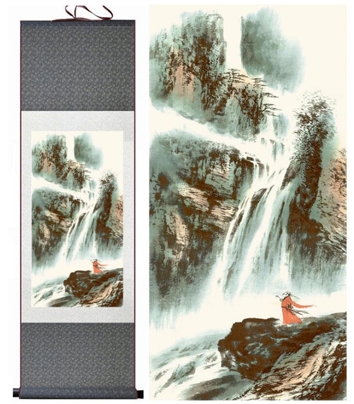 Chinese Art Scroll Painting Landscape Mountain And Water Ancient Silk Picture Wall Ideas 13890-Chinese Style Finds™