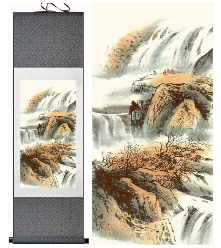 Chinese Art Scroll Painting Landscape Mountain And Water Ancient Silk Picture Wall Ideas 13894-Chinese Style Finds™