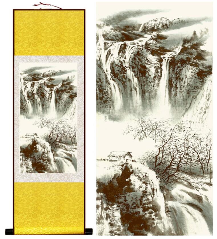 Chinese Art Scroll Painting Landscape Mountain And Water Ancient Silk Picture Wall Ideas 13898-Chinese Style Finds™