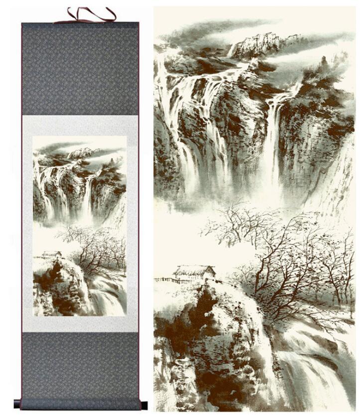 Chinese Art Scroll Painting Landscape Mountain And Water Ancient Silk Picture Wall Ideas 13898-Chinese Style Finds™