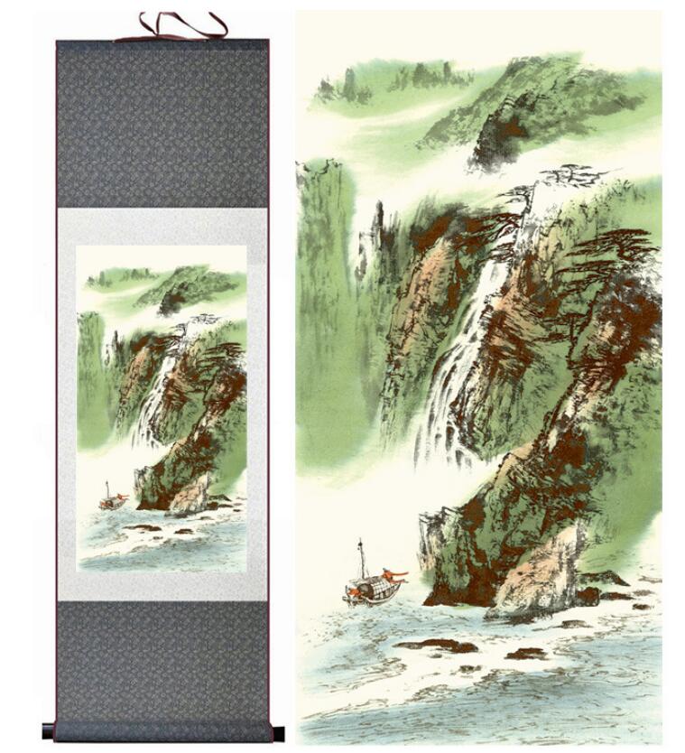 Chinese Art Scroll Painting Landscape Mountain And Water Ancient Silk Picture Wall Ideas 13902-Chinese Style Finds™