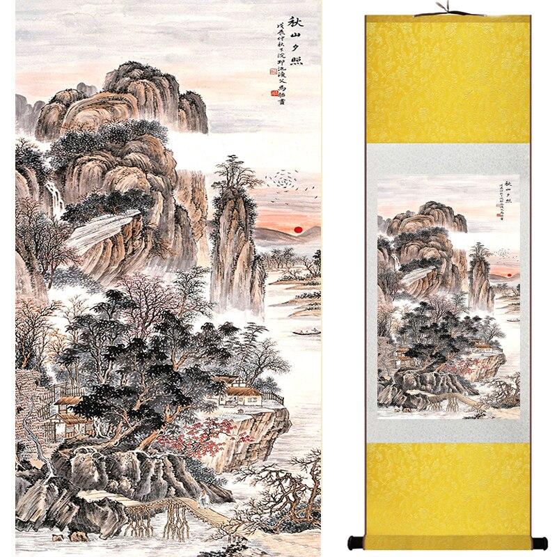 Chinese Art Scroll Painting Landscape Mountain And Water Ancient Silk Picture Wall Ideas 17190-Chinese Style Finds™