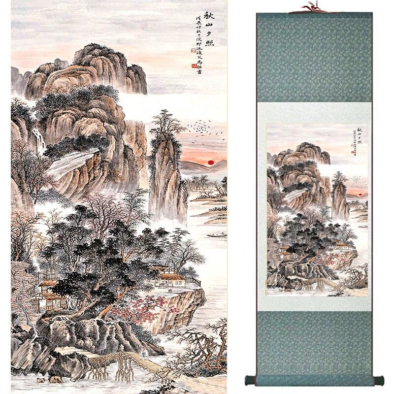 Chinese Art Scroll Painting Landscape Mountain And Water Ancient Silk Picture Wall Ideas 17190-Chinese Style Finds™