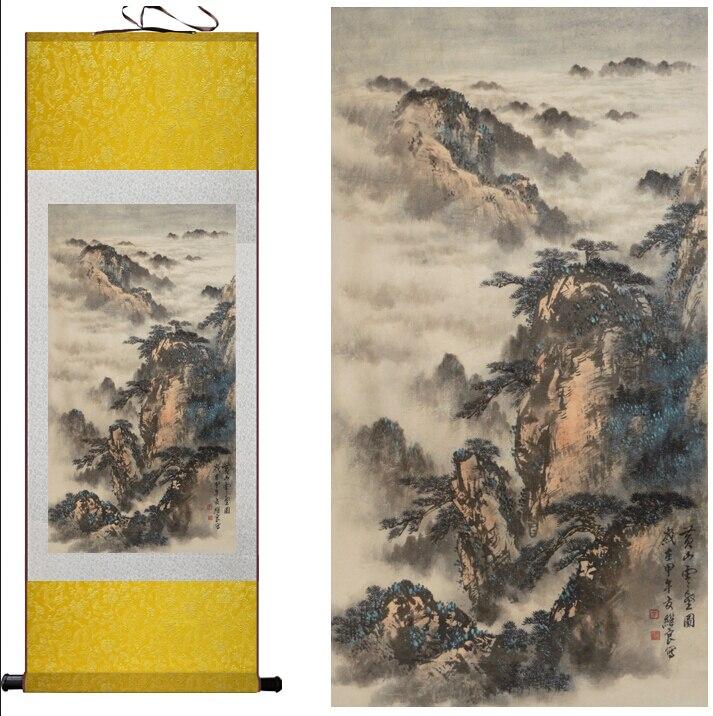 Chinese Art Scroll Painting Landscape Mountains Ancient Silk Picture Wall Ideas 11366-Chinese Style Finds™