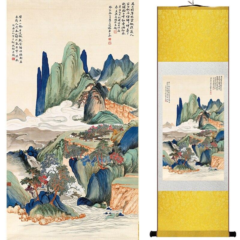 Chinese Art Scroll Painting Landscape Mountains And River Ancient Silk Picture Wall Ideas 17154-Chinese Style Finds™