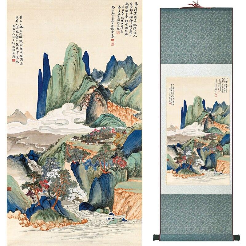 Chinese Art Scroll Painting Landscape Mountains And River Ancient Silk Picture Wall Ideas 17154-Chinese Style Finds™