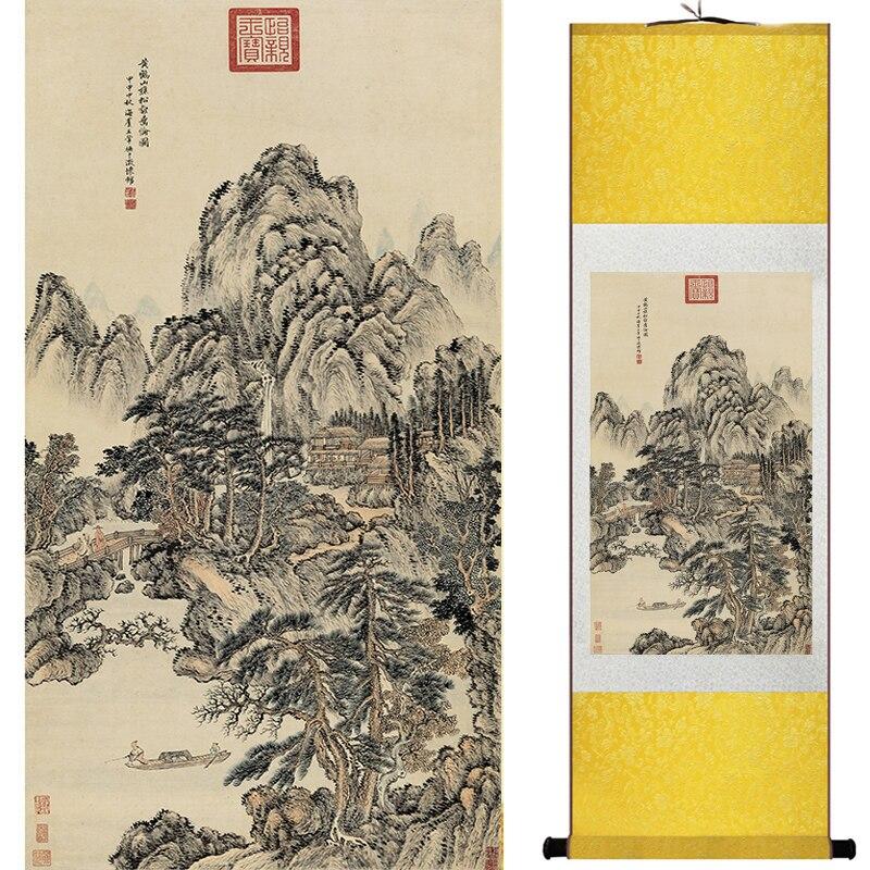 Chinese Art Scroll Painting Landscape Mountains And River Ancient Silk Picture Wall Ideas 17158-Chinese Style Finds™