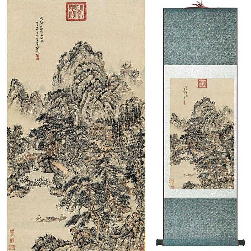 Chinese Art Scroll Painting Landscape Mountains And River Ancient Silk Picture Wall Ideas 17158-Chinese Style Finds™