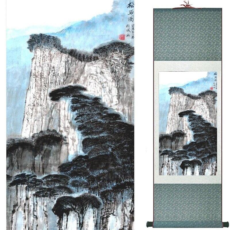 Chinese Art Scroll Painting Landscape Mountains And River Ancient Silk Picture Wall Ideas 17398-Chinese Style Finds™