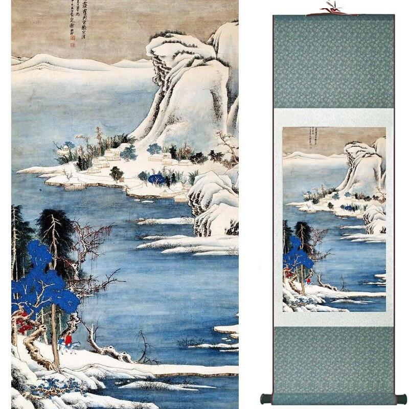 Chinese Art Scroll Painting Landscape Mountains And River Ancient Silk Picture Wall Ideas 17402-Chinese Style Finds™