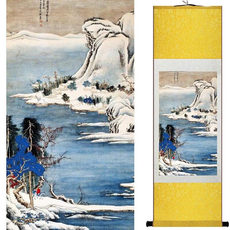 Chinese Art Scroll Painting Landscape Mountains And River Ancient Silk Picture Wall Ideas 17402-Chinese Style Finds™