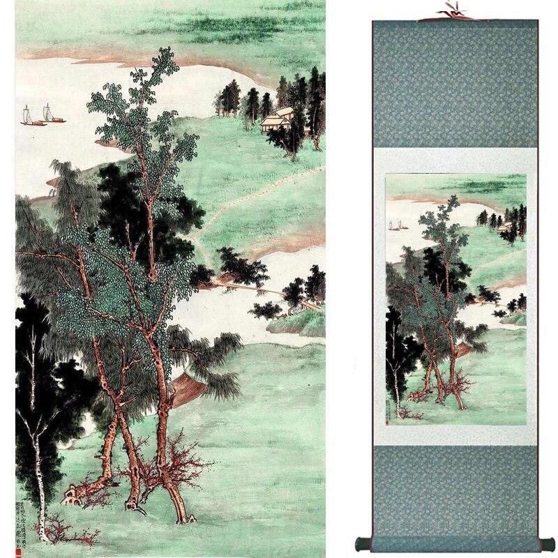 Chinese Art Scroll Painting Landscape Mountains And River Ancient Silk Picture Wall Ideas 17406-Chinese Style Finds™