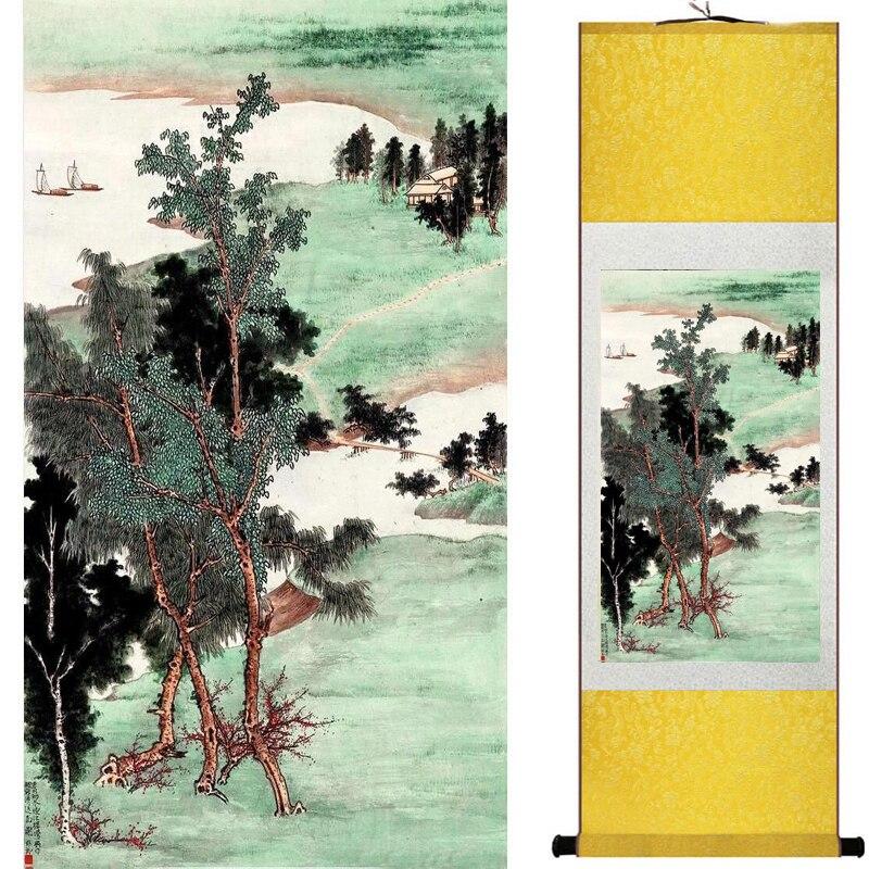 Chinese Art Scroll Painting Landscape Mountains And River Ancient Silk Picture Wall Ideas 17406-Chinese Style Finds™