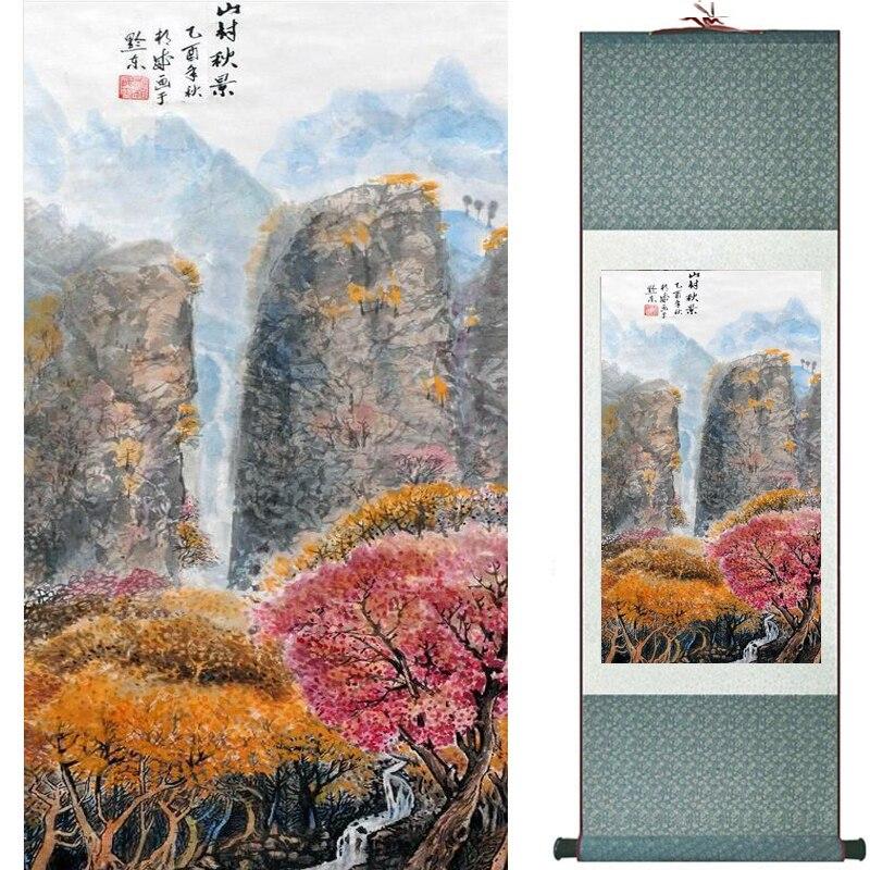 Chinese Art Scroll Painting Landscape Mountains And River Ancient Silk Picture Wall Ideas 17414-Chinese Style Finds™