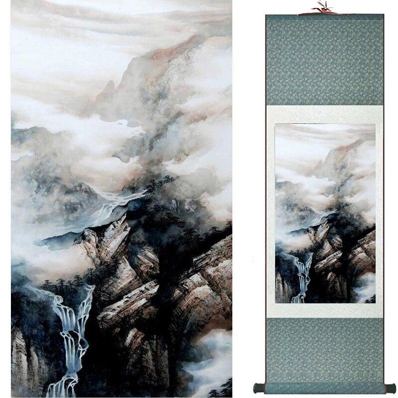 Chinese Art Scroll Painting Landscape Mountains And River Ancient Silk Picture Wall Ideas 17422-Chinese Style Finds™