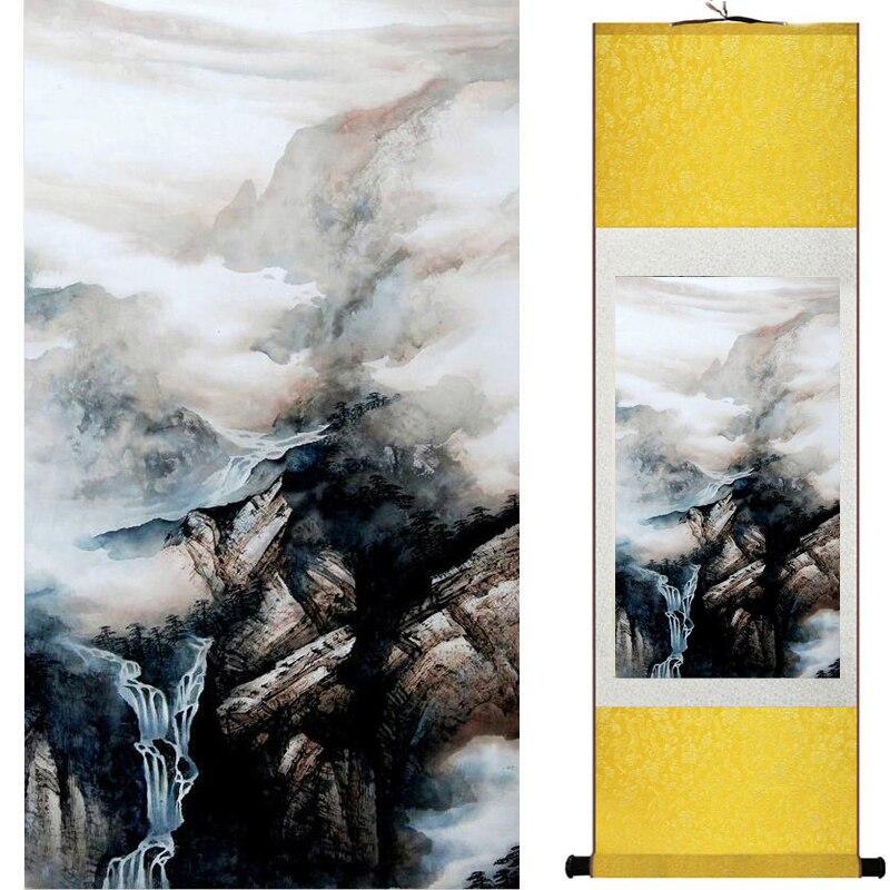 Chinese Art Scroll Painting Landscape Mountains And River Ancient Silk Picture Wall Ideas 17422-Chinese Style Finds™