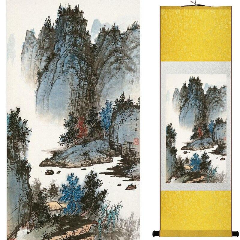 Chinese Art Scroll Painting Landscape Mountains And River Ancient Silk Picture Wall Ideas 17966-Chinese Style Finds™