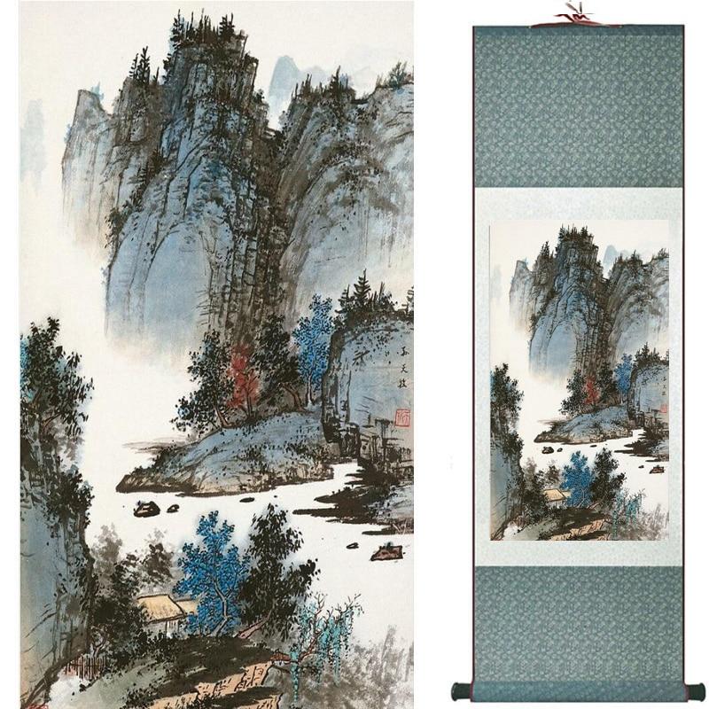 Chinese Art Scroll Painting Landscape Mountains And River Ancient Silk Picture Wall Ideas 17966-Chinese Style Finds™