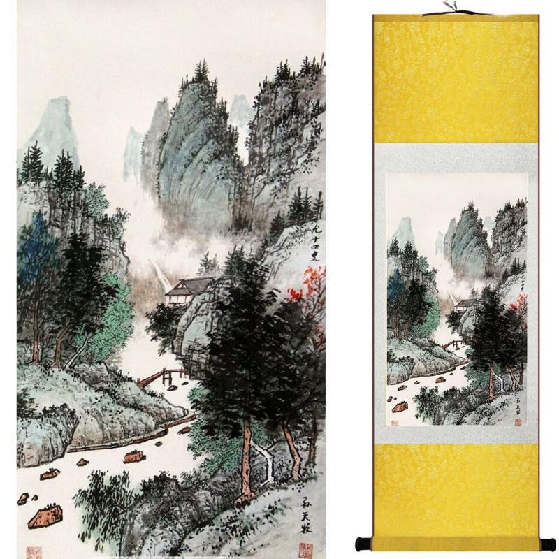 Chinese Art Scroll Painting Landscape Mountains And River Ancient Silk Picture Wall Ideas 17970-Chinese Style Finds™