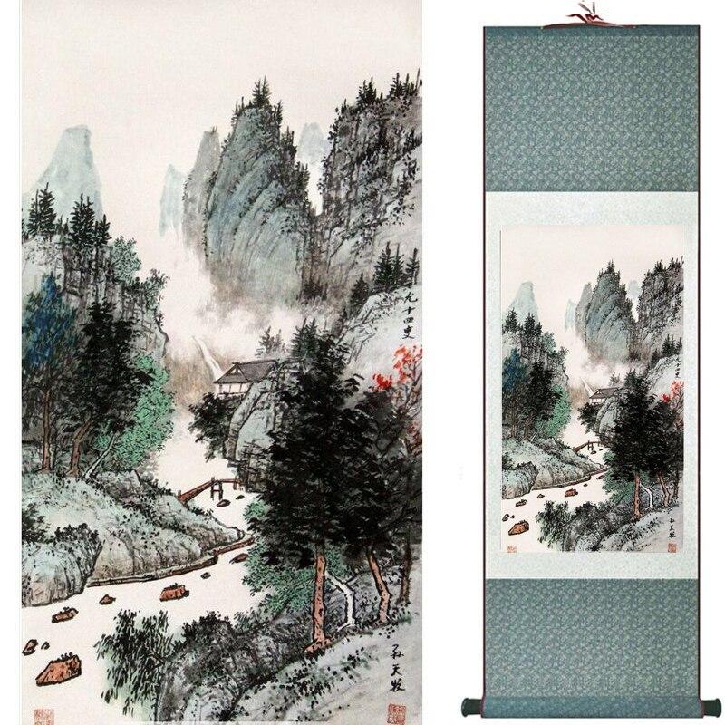 Chinese Art Scroll Painting Landscape Mountains And River Ancient Silk Picture Wall Ideas 17970-Chinese Style Finds™