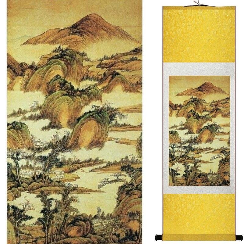 Chinese Art Scroll Painting Landscape Mountains And River Ancient Silk Picture Wall Ideas 17974-Chinese Style Finds™