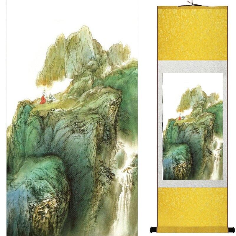 Chinese Art Scroll Painting Landscape Mountains And River Ancient Silk Picture Wall Ideas 17978-Chinese Style Finds™