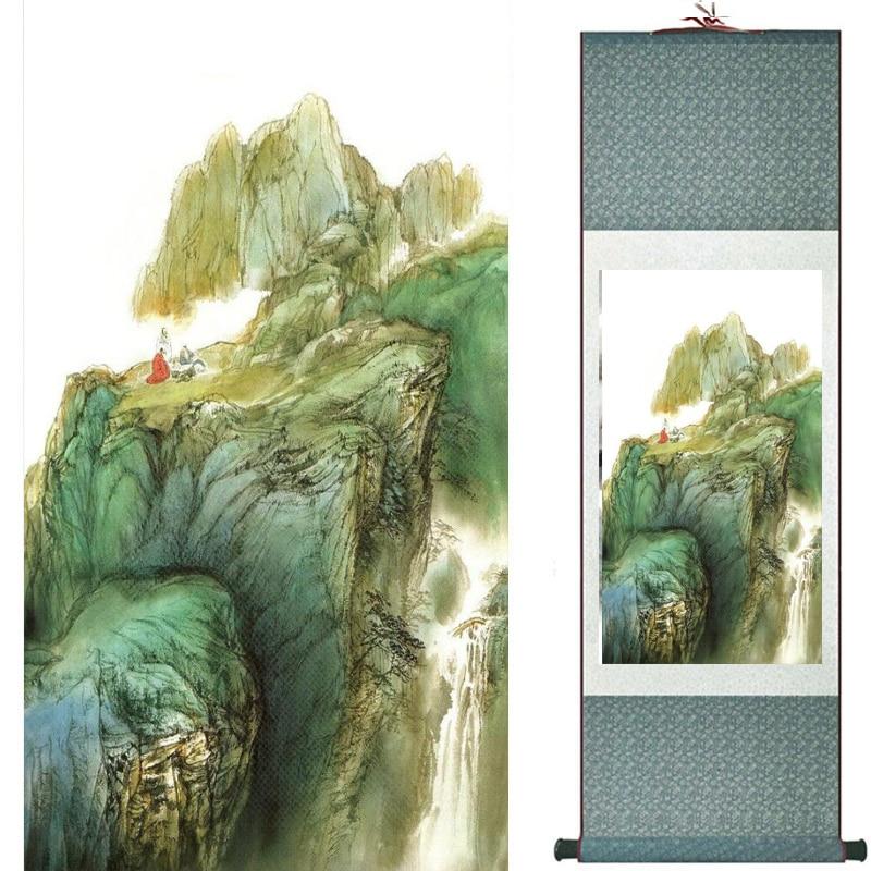 Chinese Art Scroll Painting Landscape Mountains And River Ancient Silk Picture Wall Ideas 17978-Chinese Style Finds™