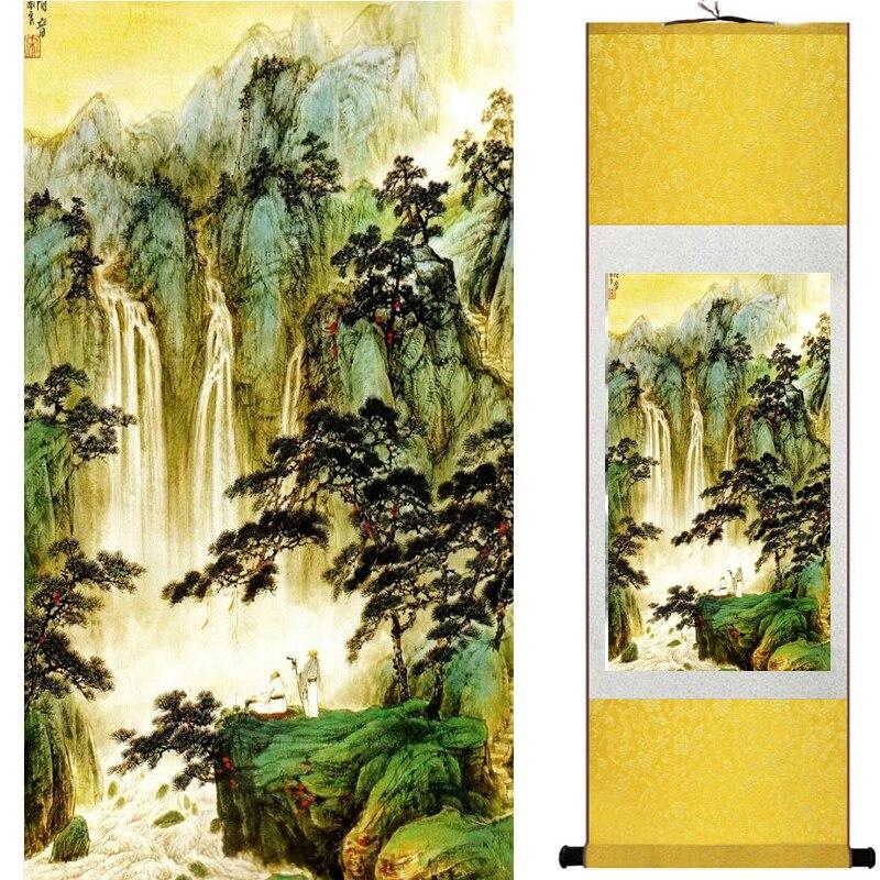 Chinese Art Scroll Painting Landscape Mountains And River Ancient Silk Picture Wall Ideas 17982-Chinese Style Finds™