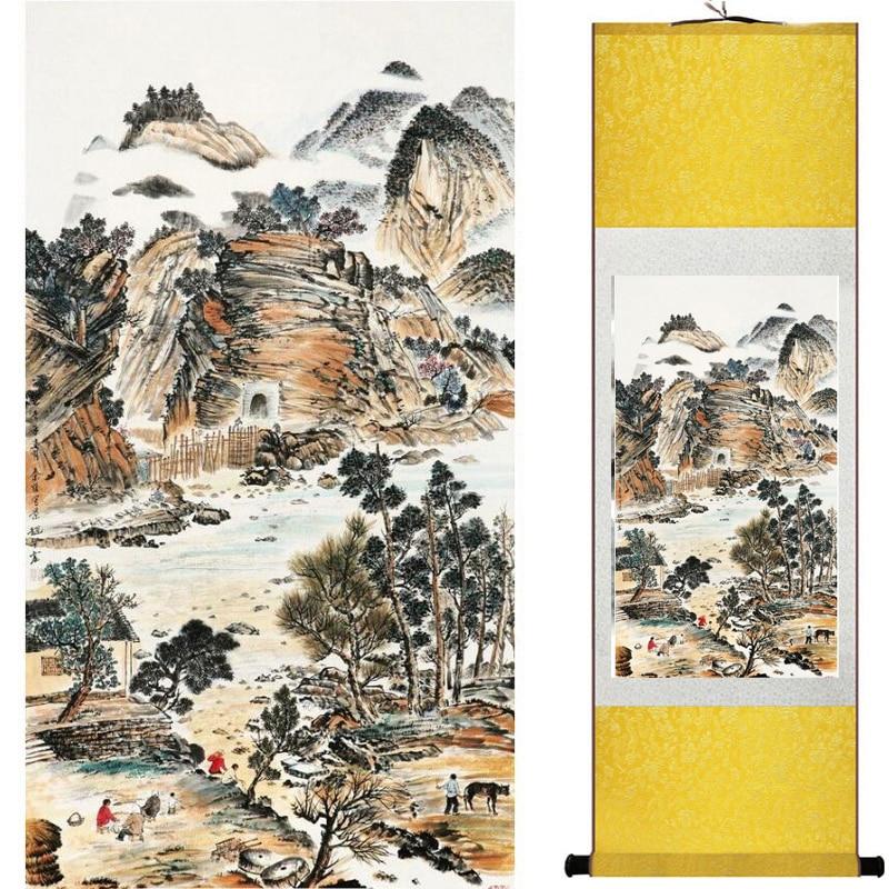 Chinese Art Scroll Painting Landscape Mountains And River Ancient Silk Picture Wall Ideas 17986-Chinese Style Finds™