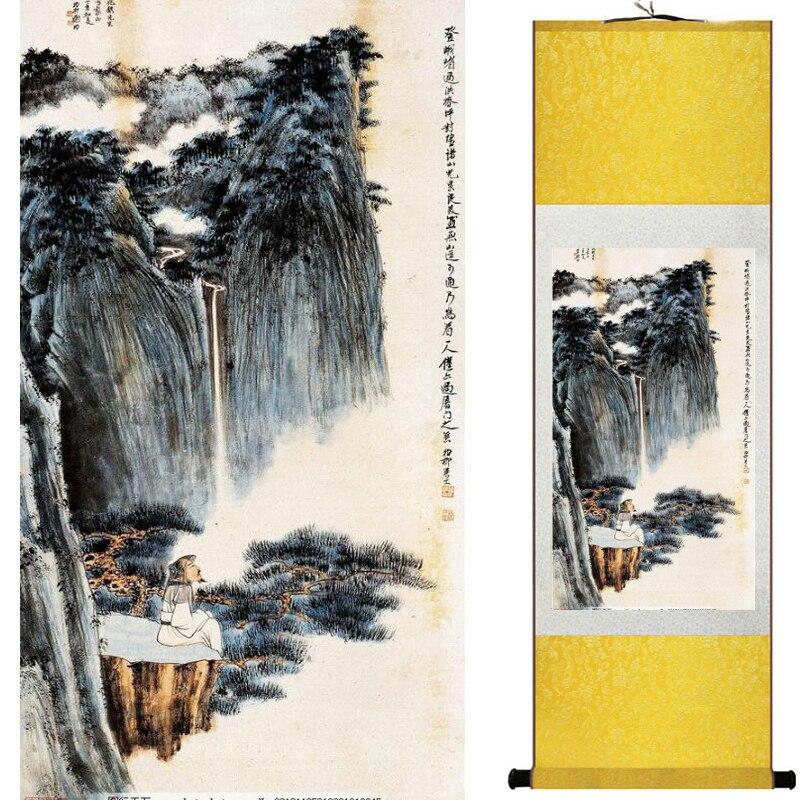 Chinese Art Scroll Painting Landscape Mountains And River Ancient Silk Picture Wall Ideas 17990-Chinese Style Finds™