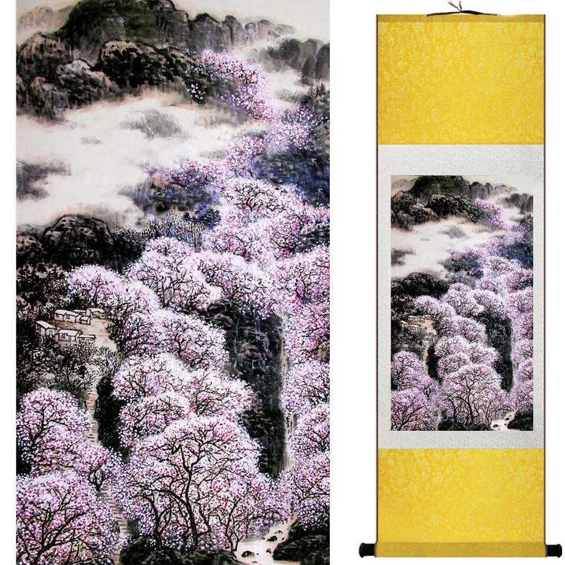 Chinese Art Scroll Painting Landscape Mountains And River Ancient Silk Picture Wall Ideas 18716-Chinese Style Finds™