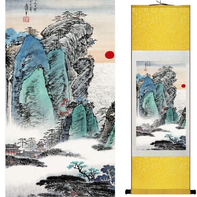 Chinese Art Scroll Painting Landscape Mountains And River Ancient Silk Picture Wall Ideas 18720-Chinese Style Finds™