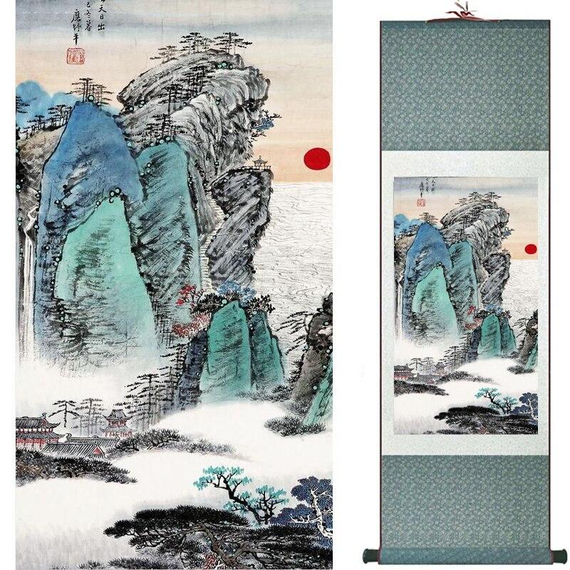 Chinese Art Scroll Painting Landscape Mountains And River Ancient Silk Picture Wall Ideas 18724-Chinese Style Finds™