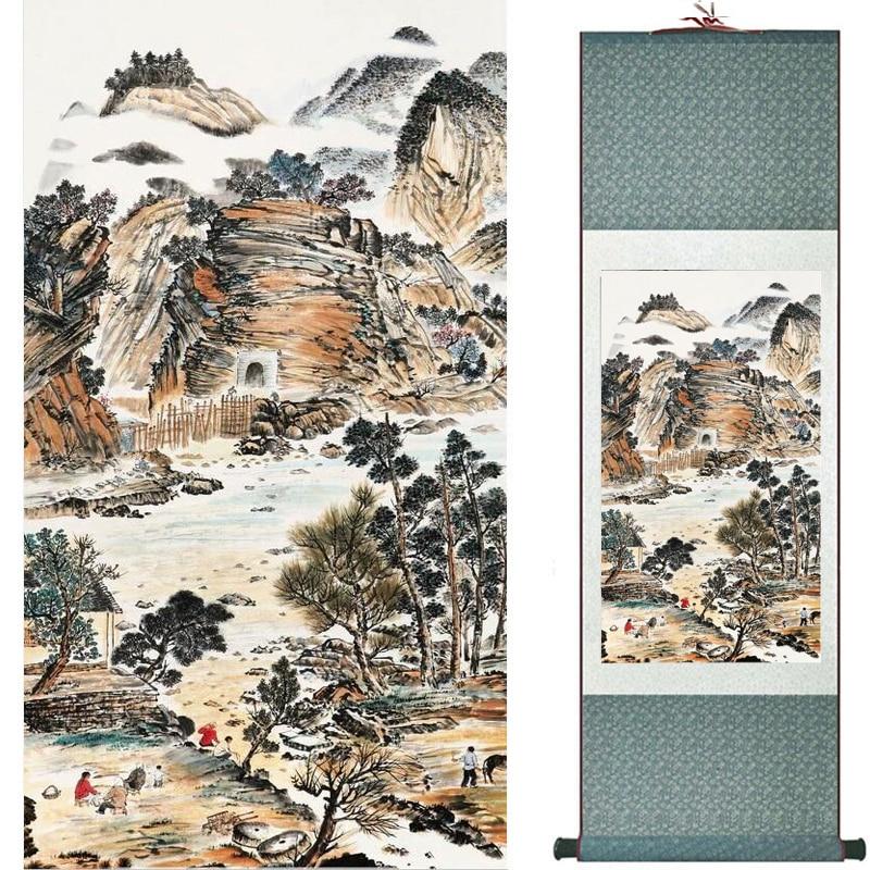 Chinese Art Scroll Painting Landscape Mountains And River Ancient Silk Picture Wall Ideas 18728-Chinese Style Finds™