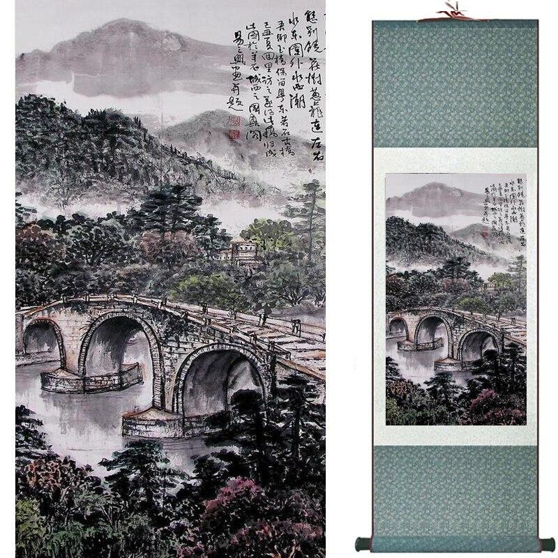 Chinese Art Scroll Painting Landscape Mountains And River Ancient Silk Picture Wall Ideas 18732-Chinese Style Finds™