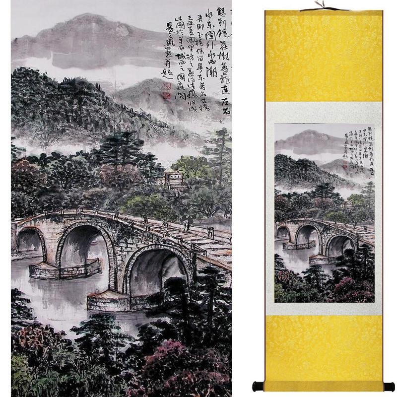 Chinese Art Scroll Painting Landscape Mountains And River Ancient Silk Picture Wall Ideas 18732-Chinese Style Finds™