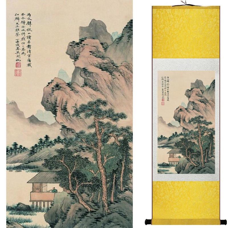 Chinese Art Scroll Painting Landscape Mountains And River Ancient Silk Picture Wall Ideas 19234-Chinese Style Finds™