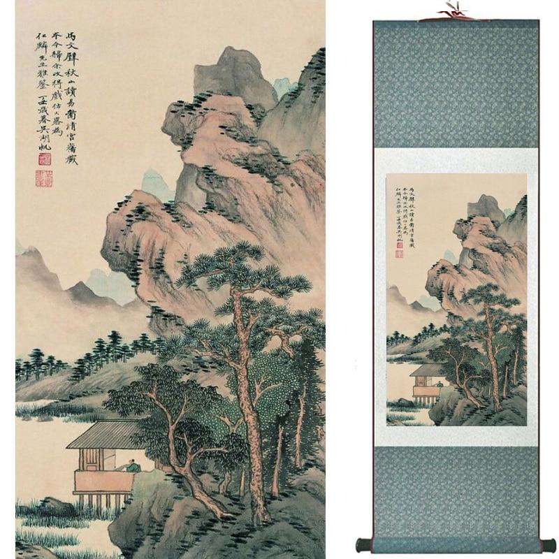 Chinese Art Scroll Painting Landscape Mountains And River Ancient Silk Picture Wall Ideas 19234-Chinese Style Finds™