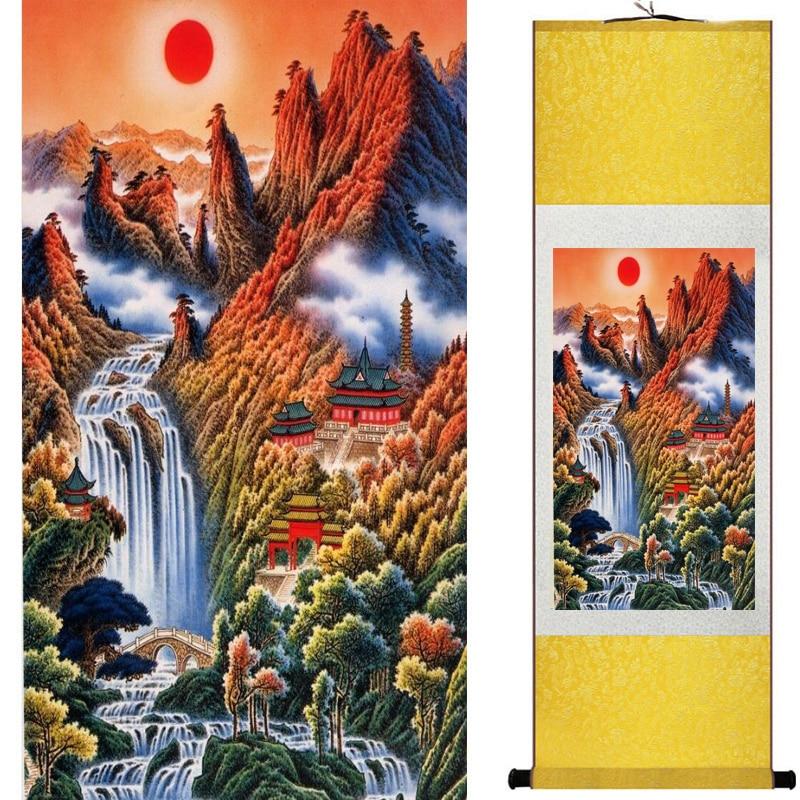 Chinese Art Scroll Painting Landscape Mountains And River Ancient Silk Picture Wall Ideas 19238-Chinese Style Finds™