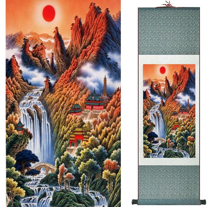 Chinese Art Scroll Painting Landscape Mountains And River Ancient Silk Picture Wall Ideas 19238-Chinese Style Finds™